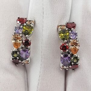 Multicolor Gemstones Hoop Earrings #2258
